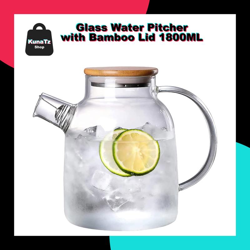 Glass Water Pitcher with Bamboo Lid Large Capacity Cold Wate - TikTok ...