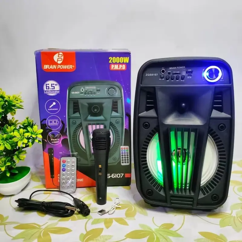 MKC KIMISO-6107 SPEAKER BLUETOOTH KARAOKE 6.5 INCH SPEAKER BLUETOOTH PORTABEL ZQS-6107 GRATIS MIC DAN REMOT SALON AKTIF KARAOKE SUARA BAGUS Hitam 0