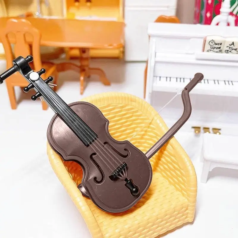 Miniature Violin with Bow, Mini Musical Instrument for Decoration and Collectors, Music Accessories for Home Decor 4