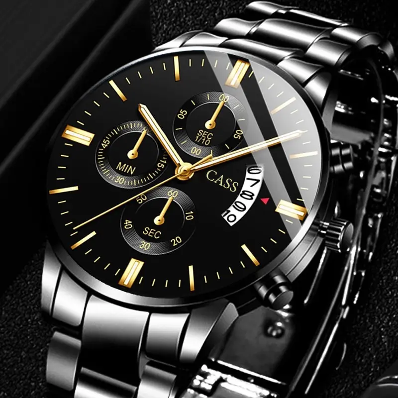 CASS JAM TANGAN PRIA TERBARU 2023 BAND BAJA KALENDER LEDAKAN BAND KUARSA WATCH MEN'S BUSINESS MEN'S WATCH THREE DIAL DIAL WATCH WATCH 5