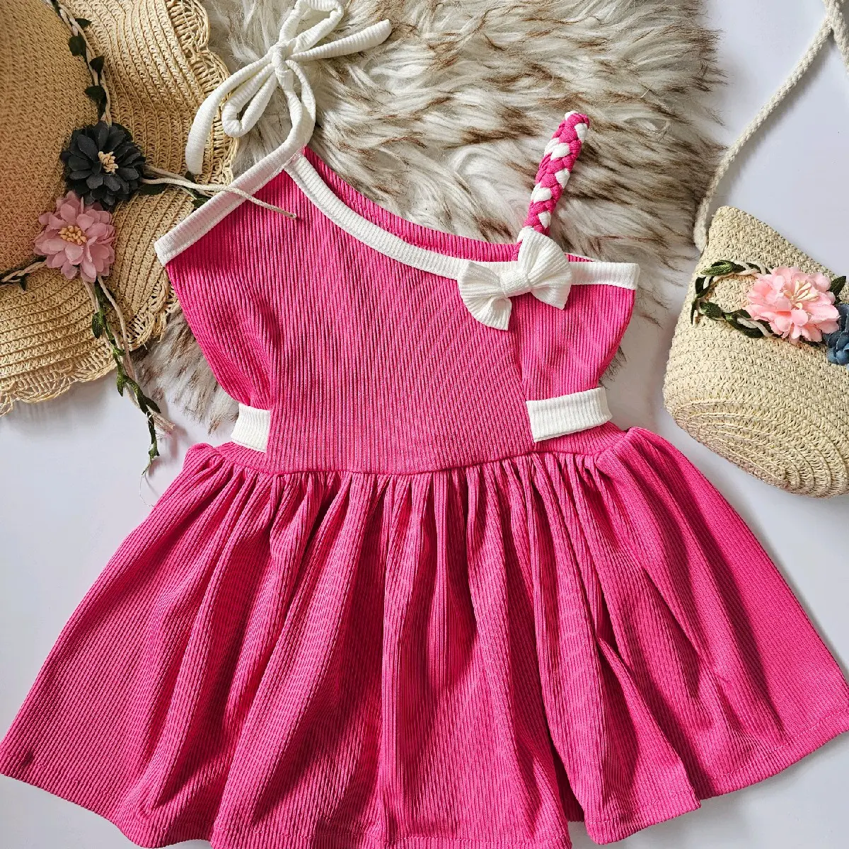 JJAS RIBBON DRESS FIT 6 TO 12 MONTHS AVERAGE KID SIZE KNITTED FABRIC