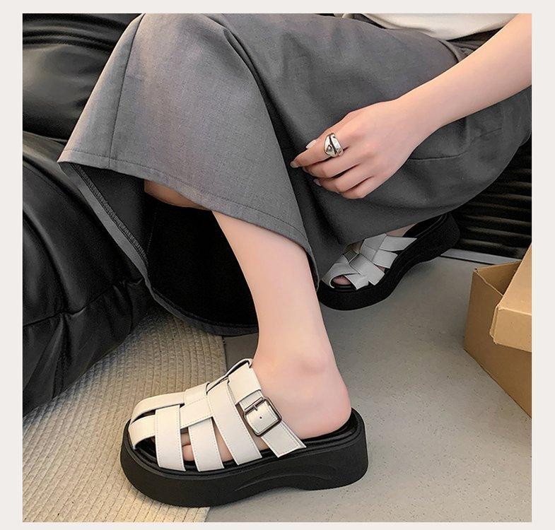 Product Introduction of Thick Sole Closed Toe Woven Half Slippers for Women 2025 Summer New Comfortable Lightweight Slip-On Casual One-Word Slippers 13
