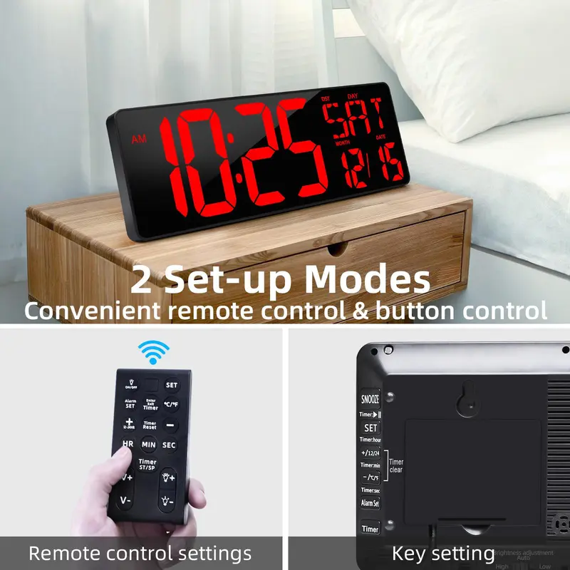 17.2 Inch Large LED Display Digital Wall Clock with Remote Control, Count Up and Countdown Timer, Temperature and Date Auto Switchable Wall Clock, Decor, Living Room, Home Goods 4