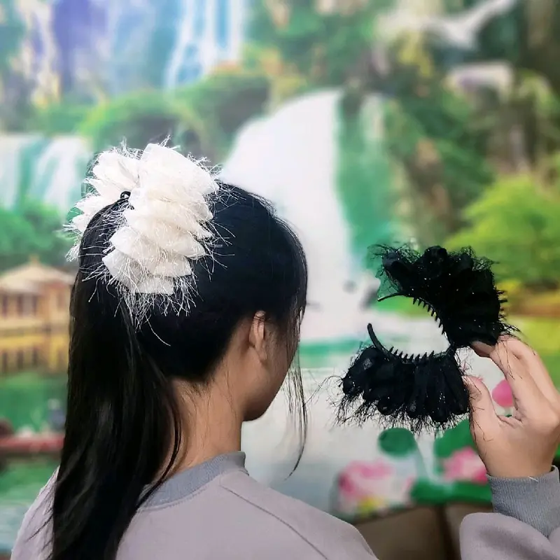 Kẹp Tóc Bong Bóng Búi Củ Tỏi, Kẹp Tóc Nữ Phong Cách Thời Trang Women Voi Hoa Voan 2