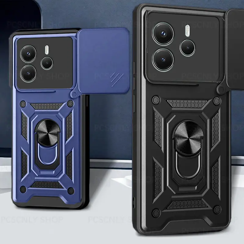 Shockproof Case For Redmi Note 14 Armor Casing Camera Slider Protection Ring Holder Phone Cover Note14 4G 5G