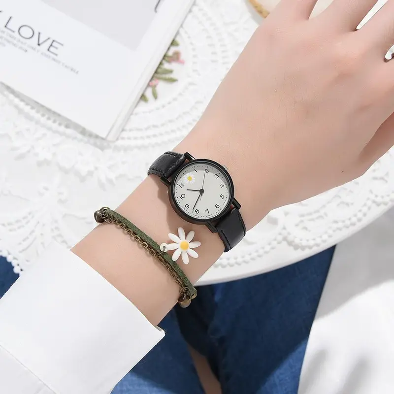 SMS Jam Tangan Wanita Strap Kulit Motif Bunga Kekinian Daisy Fashion Terlaris Watch Analog Daisy Korean Import Harga Grosir Promo Murah 5