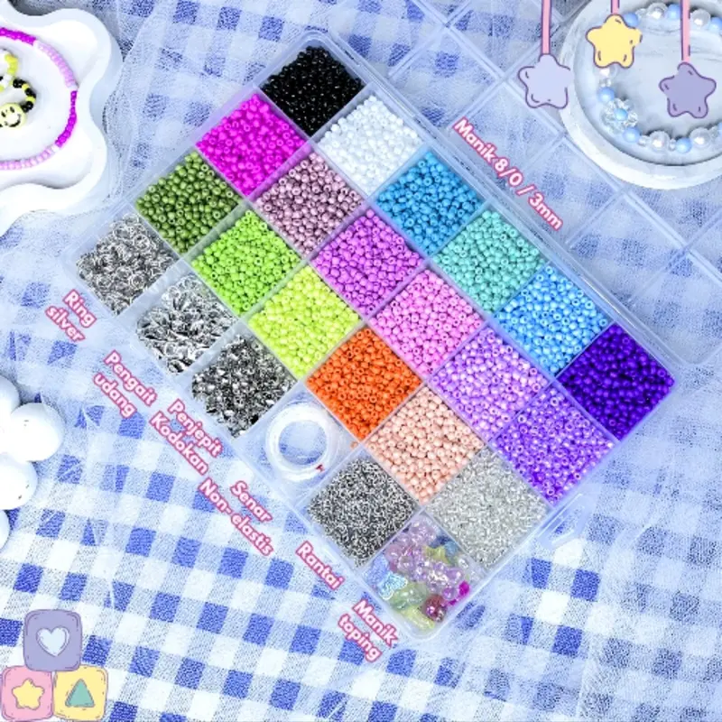 Paket Manik Manik DIY Bahan Aneka Kerajinan / Set Manik Manik DIY Lengkap Aestehetic Kalung Gelang Cincin / Paket Box Manik Manik bahan kerajinan 2