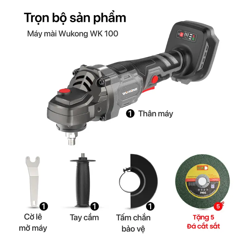 {Tặng 5 đá cắt} Thân máy mài pin Wukong WK100,chống sốc đá,chống khởi động lại. động cơ không chổi than, 3 cấp độ 0