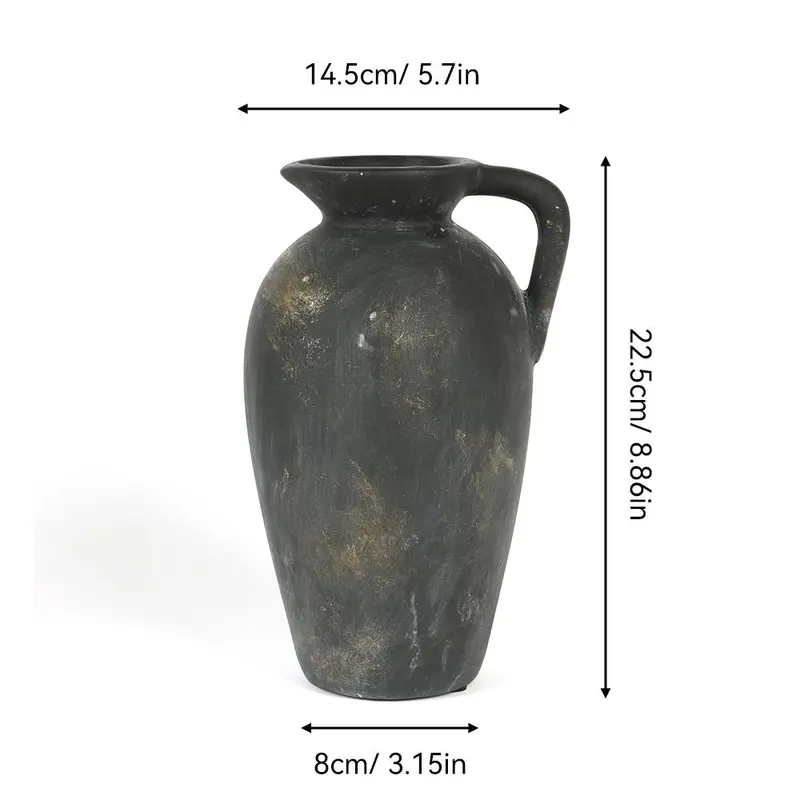 Rustic Ceramic Vase, 1 Count Vintage Farmhouse Pottery Vase with Handle, Home Decor for Living Room, Entryway, Wedding 1