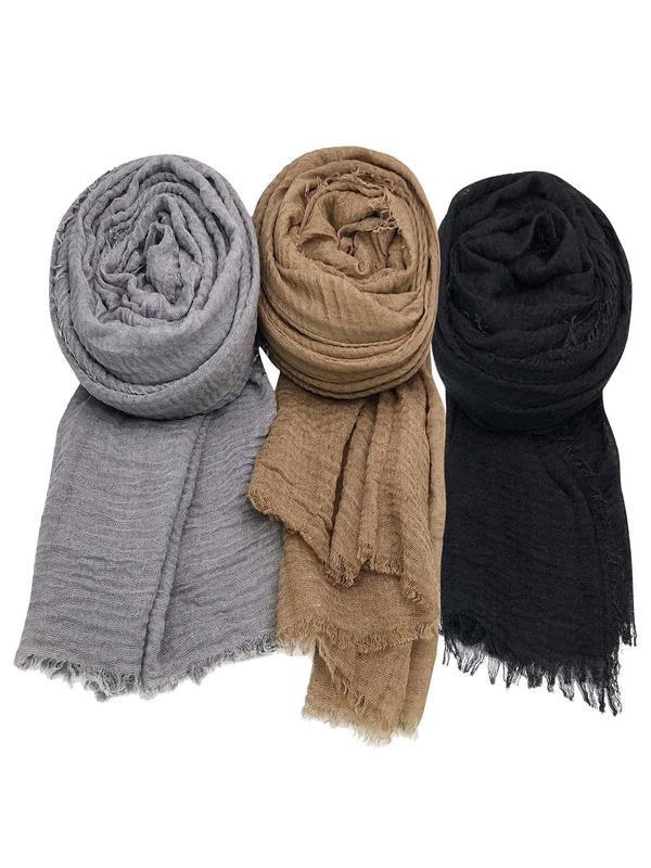 Women's Elegant Plain Color Crinkle Scarf (3pcs/set), Casual Soft Comfortable Shawl, Fashionable Wrap Headscarf for All Seasons, Women Accessories for Daily Wear 0