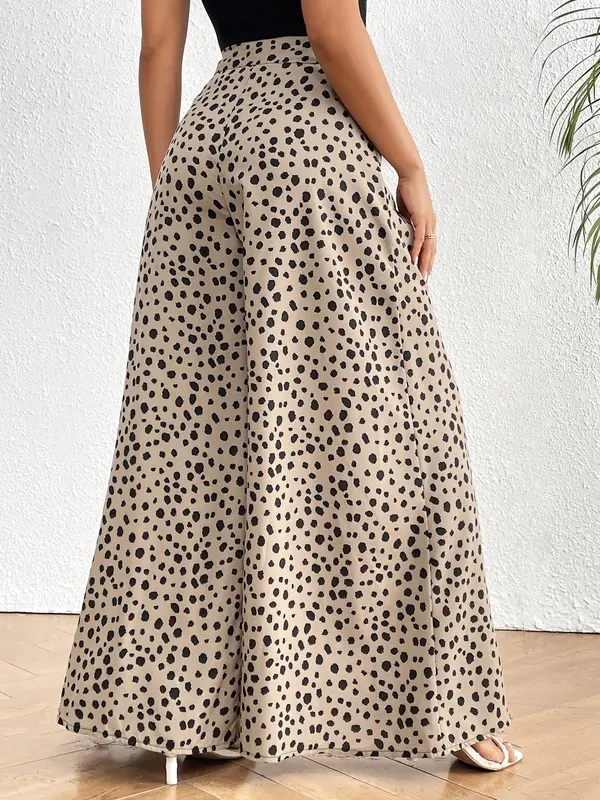 YOZY Polka Dot Print Zipper Back Wide Leg Pants, Elegant High Waist Belted Trousers, 2024 Women's All Seasons Outfits for Beach, Holiday, Vacation 1