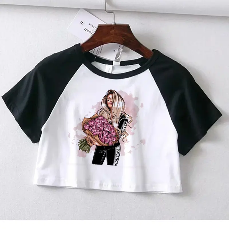 Áo Crop Top Họa Tiết, Thiết Kế Hoa Và Cô Gái, Phong Cách Gothic, Dành Cho Nữ, Harajuku Và Kawaii, Quần Áo Thời Trang Đường Phố 3