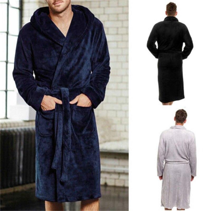 Mens Bathrobe Man Winter Warm Casual Flannel Robe Sleepwear Long Sleeve Plush Shawl Male Bath Robe Lounge Nightgown Home Clothes 1