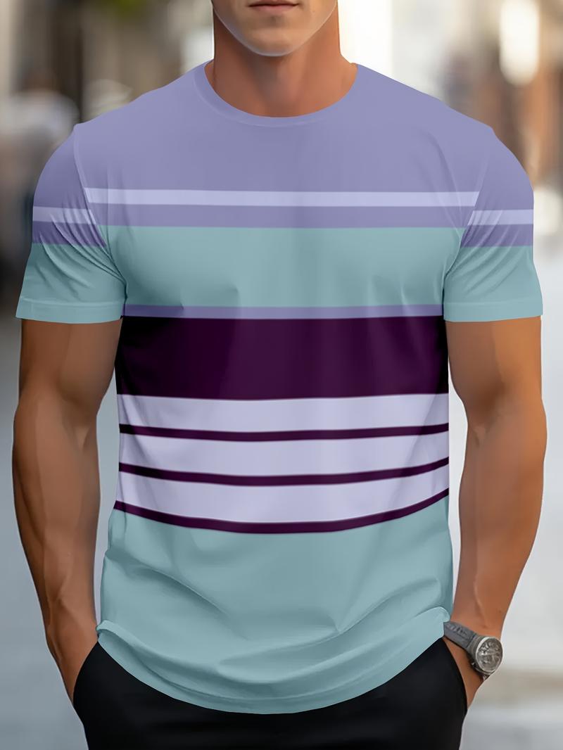 Product Introduction of Men'S T Shirts Simple Striped Printed Tees Casual Comfortable Crew Neck Kids Short Sleeved Tops 16