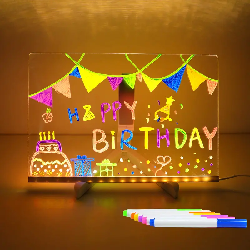 LED Message Board with 7 Colors Pen/Stand, Acrylic Board, Desktop Note Memo Illuminated Wordpad, Arts Doodle Notepad for Home School Office, Home Decor, Christmas Gift, Christmas Eve Box 0
