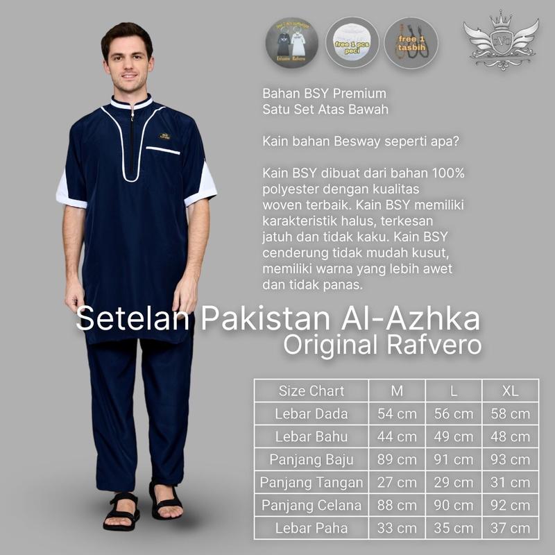 BAJU KOKO KURTA PAKISTAN BAHAN KATUN List Polka Dot Muslim  Pendek Pria Setelan Dewasa Navy baju koko pria Toyobo 8