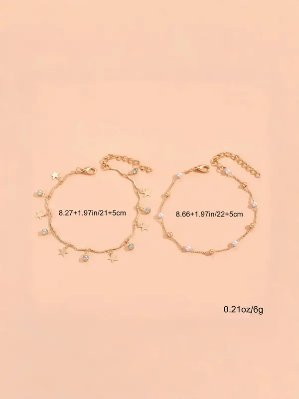 Summer 2024 Elegant Star & Beaded Anklets, Trendy All-match & Exquisite Jewelry for Beach Party & Vacation, Casual Anklet for Party, Daily Clothing Decor 1