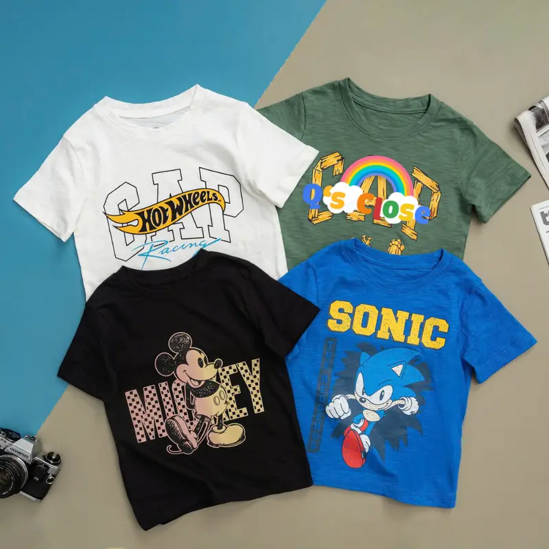 [Q's Closet] Áo thun cổ tròn năng động in hoạt hình cho bé 11-54kg co giãn mềm mịn, thoáng mát thấm hút mồ hôi 4 màu 0