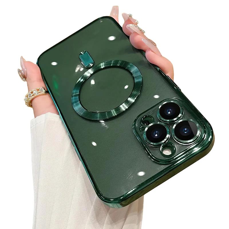 Ốp Điện Thoại Không Dây Từ Tính, Thiết Kế Thời Trang, Khung Vuông Trong Suốt Không Ố Vàng, Chống Sốc, Thích Hợp Cho iPhone 7, 8, X, Xs, Xr, XsMax, 11, 12, 13, 14, 15, 16, Pro Max Plus, Có Bảo Vệ Ống Kính Máy Ảnh Phía Sau, Phim, Màu Hồng, Đỏ, Tím, Case