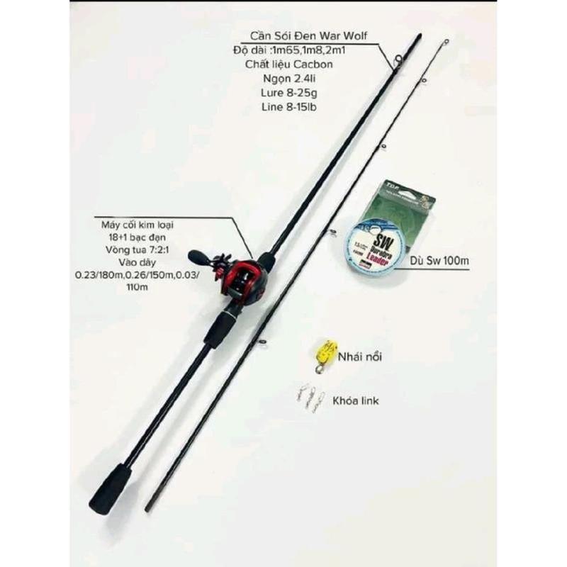 Combo Cần Câu Cá  Lure Máy ngang Sói Đen War Wolf (KÈM  2 nhái hơi siêu nhậy + dù SW) Câu Cá Bắt Cá Fishing Đi Câu