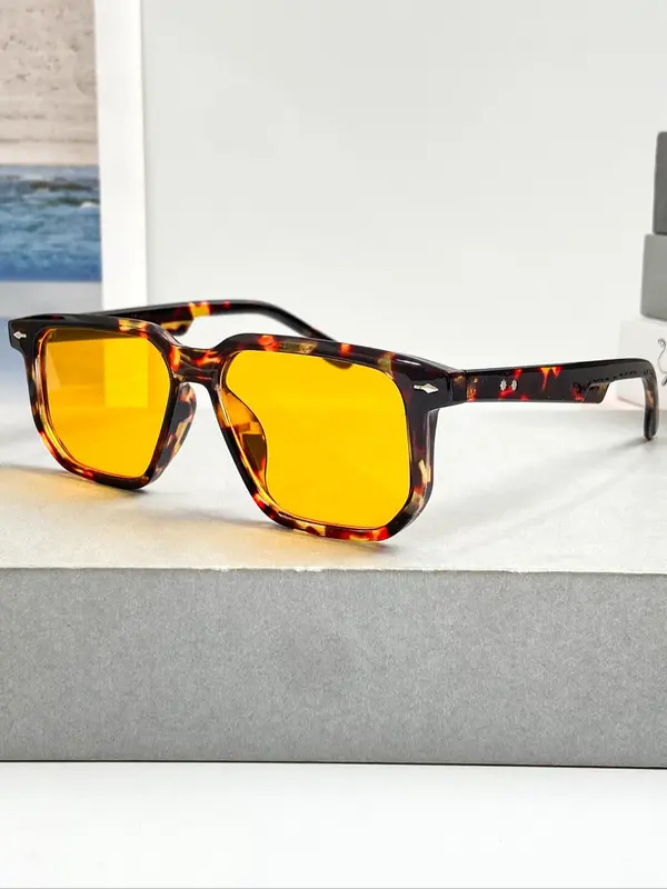 Unisex Street Trend Tortoiseshell Rectangle Frame Sunglasses, Trendy Vintage Sunglasses for Everyday Use, Fashion Accessories for Outdoor Activities 7