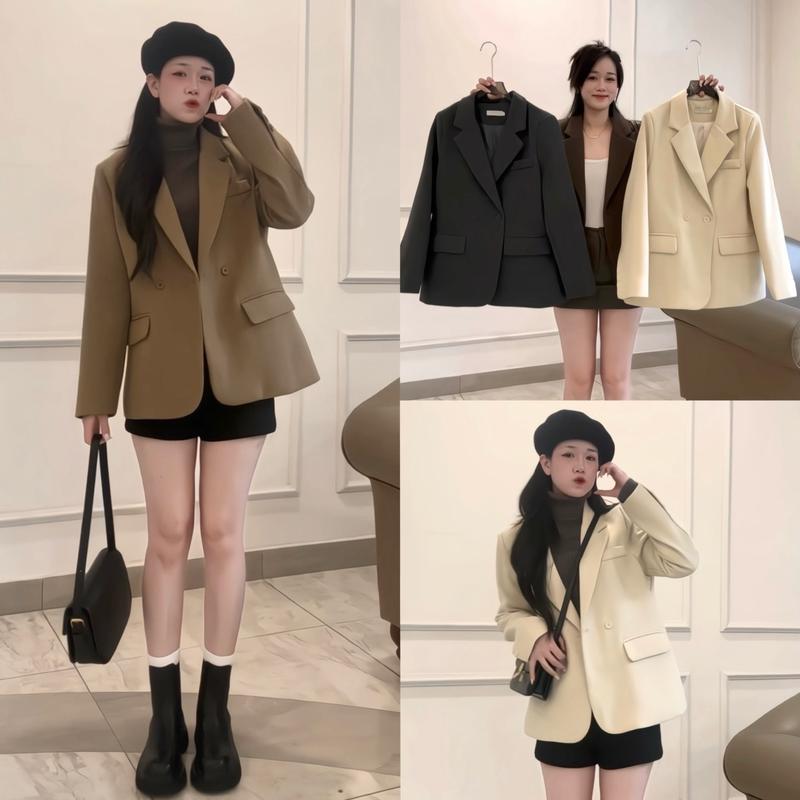 D4- Áo khoác Blazer dạ dài tay form suông gọn hàn Nữ Women Top