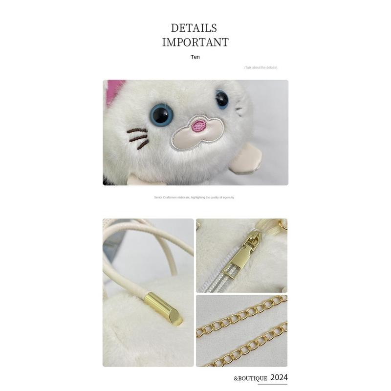 Product Introduction of Cute Cat Handbag Plush Large Capacity Shoulder Crossbody Bag Versatile Multicolor Bucket Bag 21