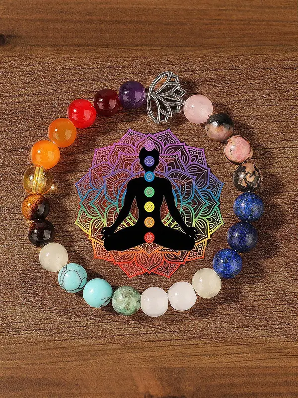 7 Chakra Non-natural Crystal Gemstone Beads Bracelets, Spiritual Jewelry for Sports Leisure Yoga, Unisex Chakra Balance Gift with Mystic Energy 0