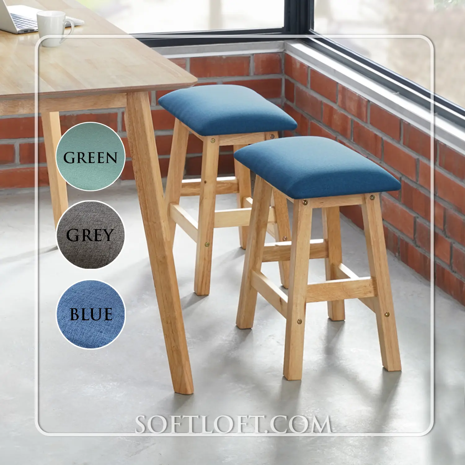 Softloft Peter Standard Stool Height 470mm 47cm 100% Solid Rubber Wood With Cushion Dinning Chair Kerusi Kayu Makan Belajar Study Saddle Cafe Office Living Home Furniture Bench