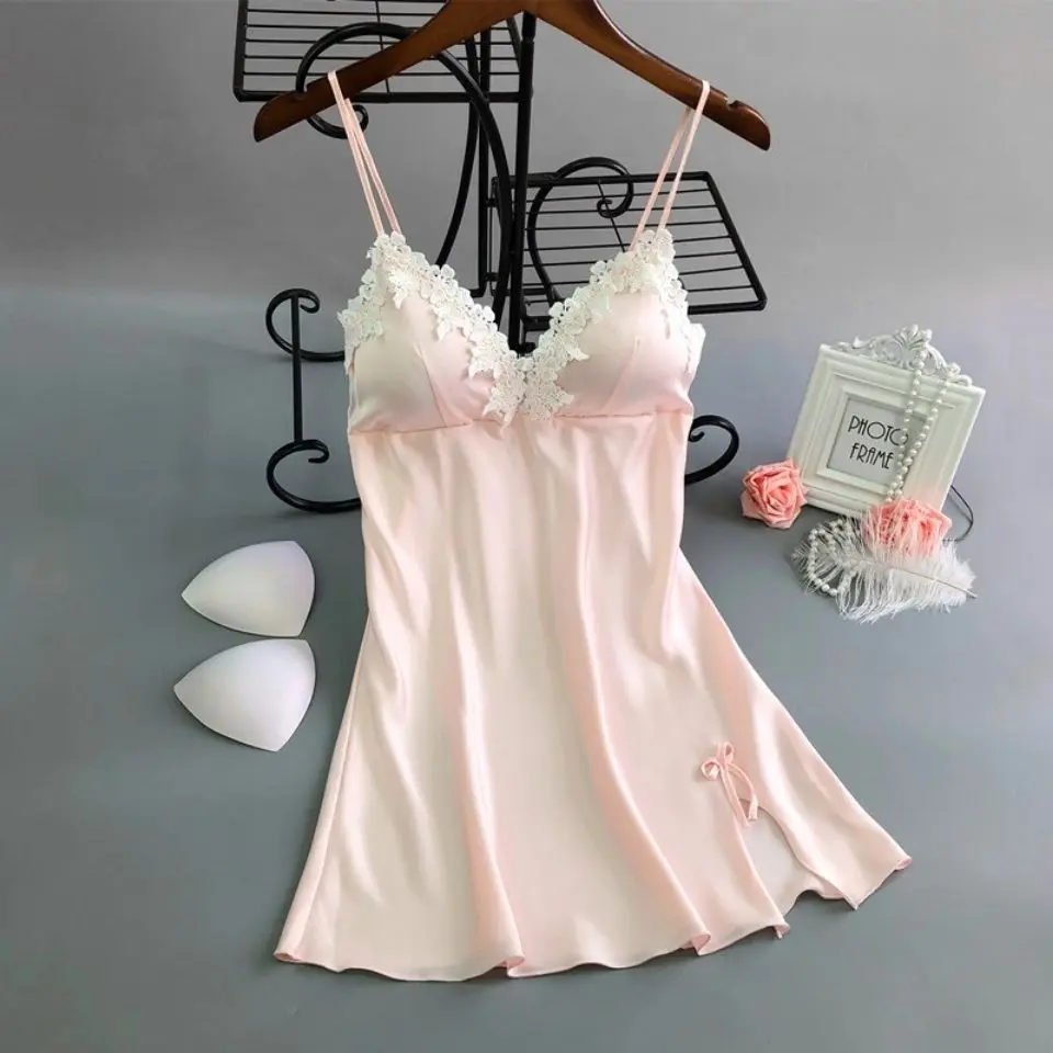Váy Ngủ Có Dây Đeo Màu Hồng Gợi Cảm, Dành Cho Nữ, Có Đệm Ngực, Đồ Mặc Ở Nhà Dễ Thương Màu Hồng Mềm Mại, Không Tay, Sang Trọng, Thích Hợp Cho Phụ Nữ Nhỏ