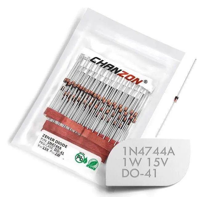 50pcs 1N4744A 1N4744 Power Zener Diode 1W 15V DO-41 (DO-204AL) Axial 1 Watt 15 Volt IN 1N 4744A IN4744A