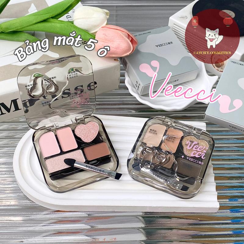   VEECCI  Bảng Phấn Trang Điểm Mắt VEECCI 5 Ô Kèm Cọ 2 Đầu Đa Năng Tiện Lợi Tone Màu Tự Nhiên 4g 