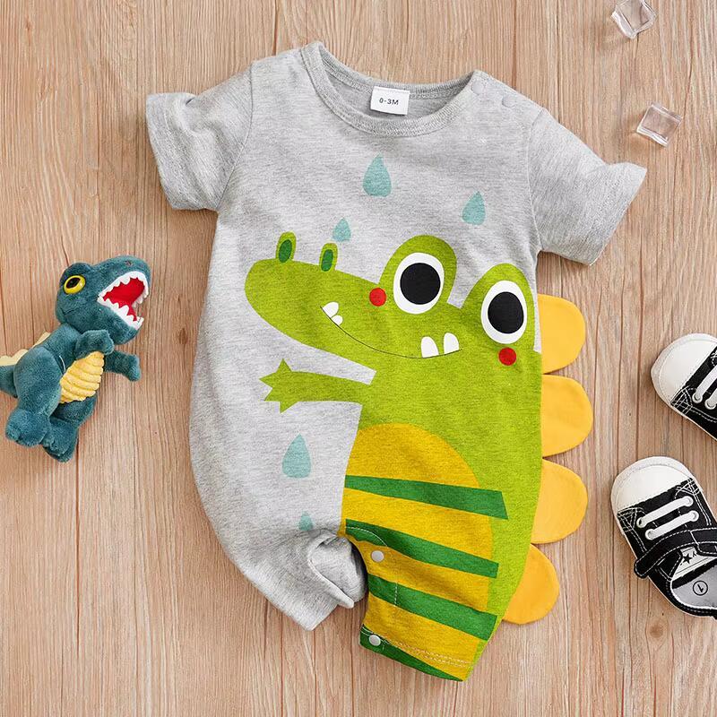 Summer Boys And Girls Cute Cartoon Crocodile 3d Printed Cotton Comfortable Casual Short Sleeve Baby Bodysuit 2