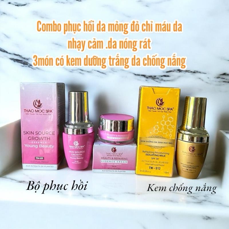 Thảo mộc spa .combo 3món phục hồi da mỏng yếu đỏ &kem dưỡng sinh học chống nắng bio 15ml