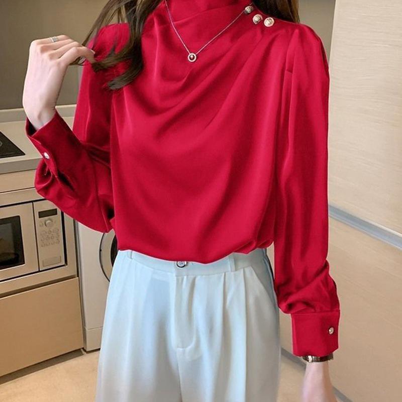 [LOY] Eye-catching Women Blouse Easy Match Polyester Loose Long Sleeve Women Pullover Top for Daily 1