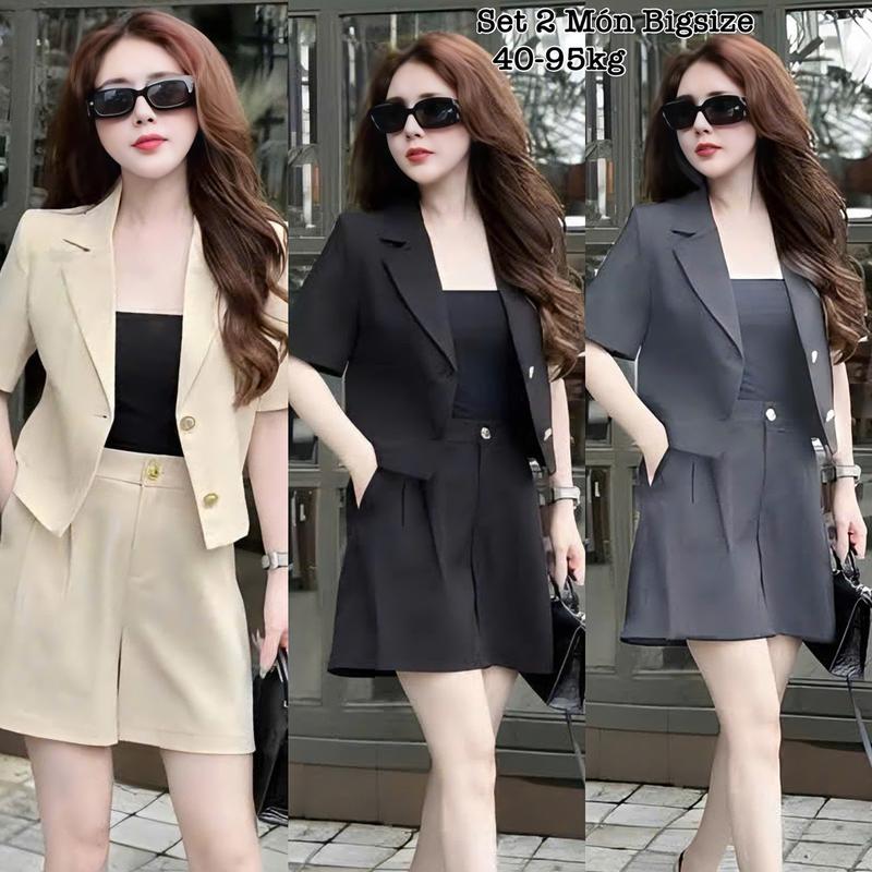 Set Vest Tay Ngắn Bigsize Nữ Quần Short Công Sở - Set 2 Món (ko kèm áo trong) Lụa Chéo Thái Thiết Kế Dự Tiệc Nữ Cao Cấp Xinh Đẹp Sang Trọng  50-95kg Áo Top Cotton Màu Nâu Sen Màu Đen Set Đồ Nữ đẹp Set Áo Croptop Bộ Suit Nữ Sang Chảnh Bigsize Women Kem