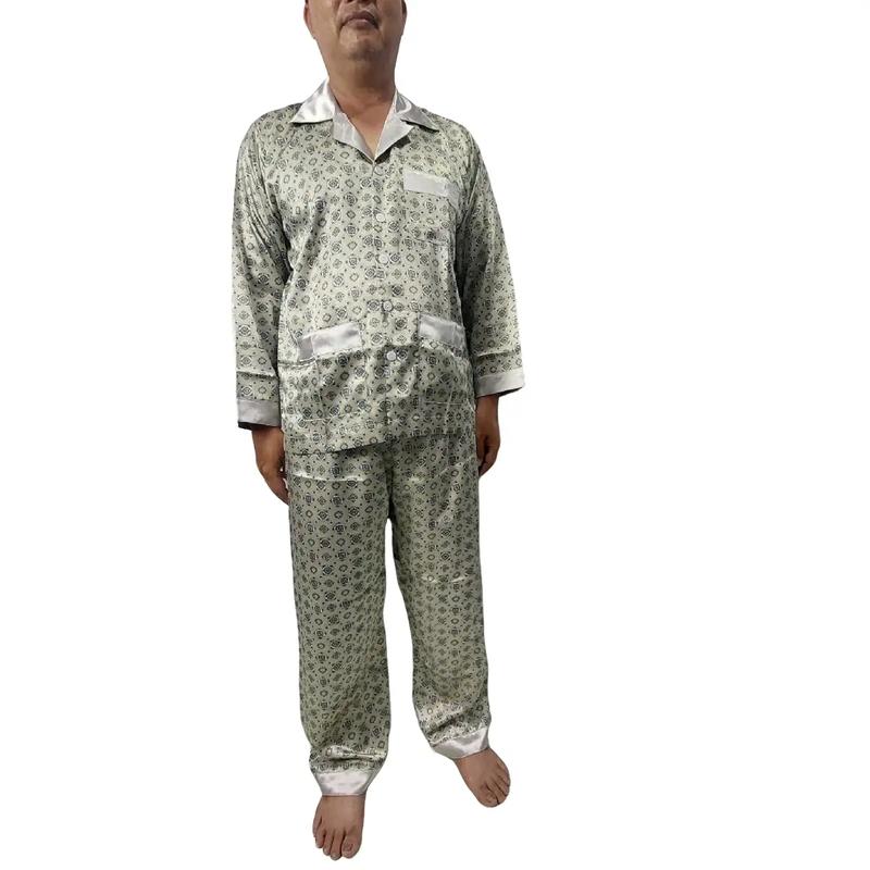 BỘ NGỦ PIJAMA NAM TRUNG NIÊN DÀI TAY CHẤT LIỆU PHI BÓNG MỀM MỊN MÁT DỄ CHỊU