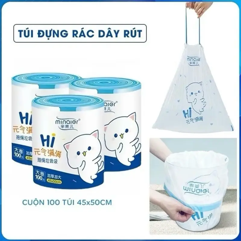 Sét 3 cuộn (300) túi đựng rác tự phân huỷ Minaier chống rò rỉ nước siêu sai kích thước 45x50 cm 0