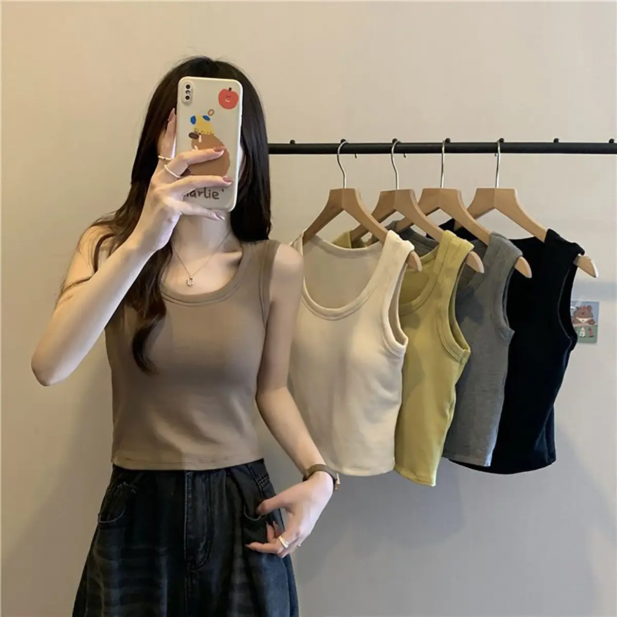 2331 เสื้อกล้ามผ้านิ่มพร้อมแผ่นรองหน้าอก ไม่ต้องใส่เสื้อใน Ribbed cotton camisole