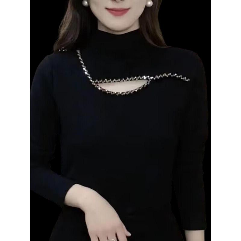 Áo Lớp Nền Hàng Mới Về, Dành Cho Nữ, Nhung Hai Mặt, Cao Cổ, Thanh Lịch, Áo Sơ Mi Giữ Nhiệt, Áo Thun Dài Tay, Có Thể Mặc Ngoài Trời, Thoải Mái Và Thường Ngày Top Women 4