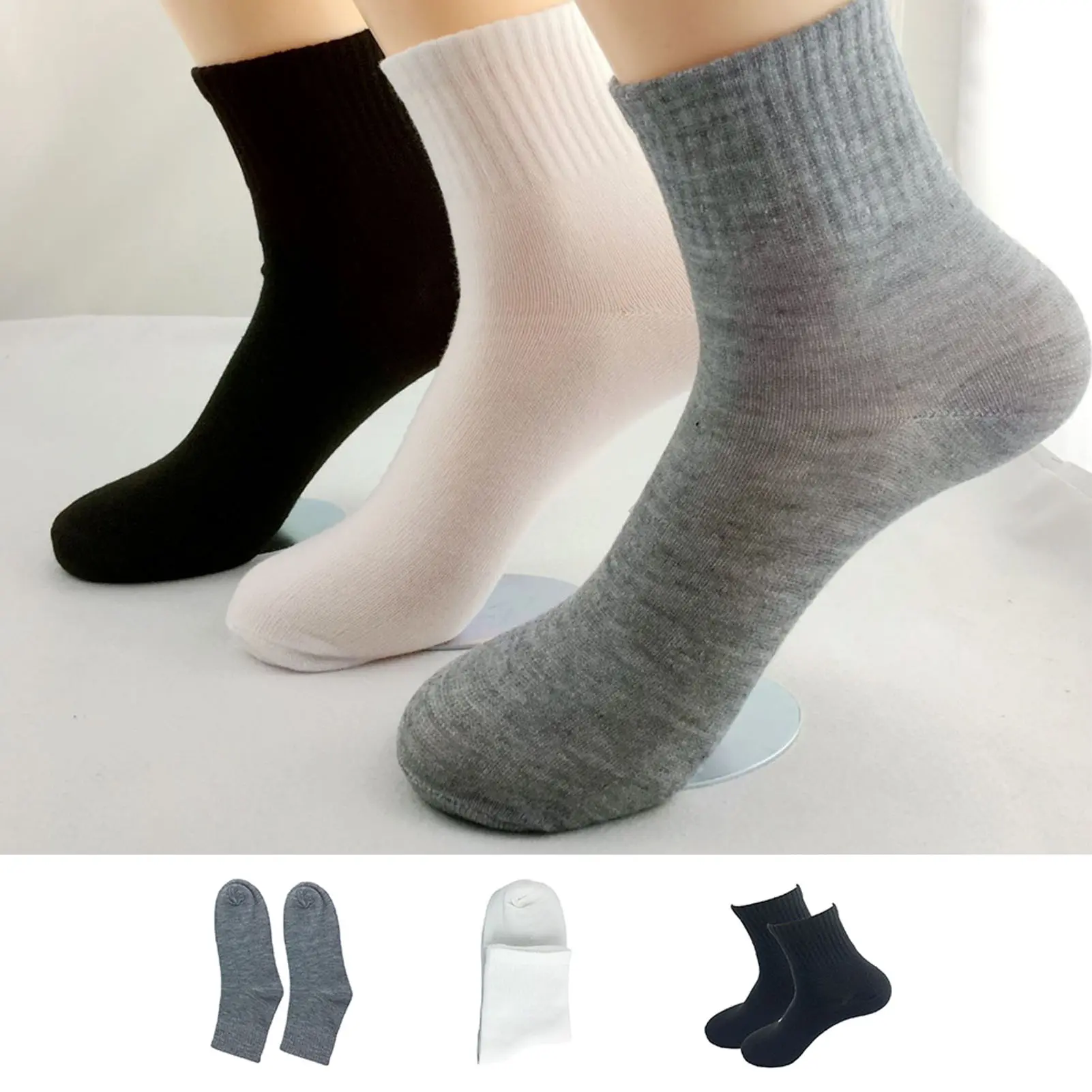 Huxriqvy 3 Pairs Cotton Socks Breathable Solid Color Super Soft Sweat-absorbent Non-Fading Protective Washable Men Cozy Mid-Tube Socks for Men