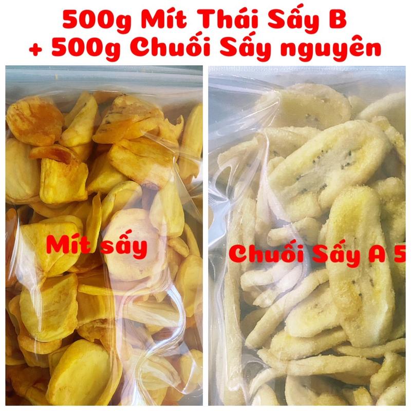 500g Mít Thái Sấy Khô B + 500g Chuối Sấy Nguyên Miếng A - đóng gói bằng túi zipper bạc
