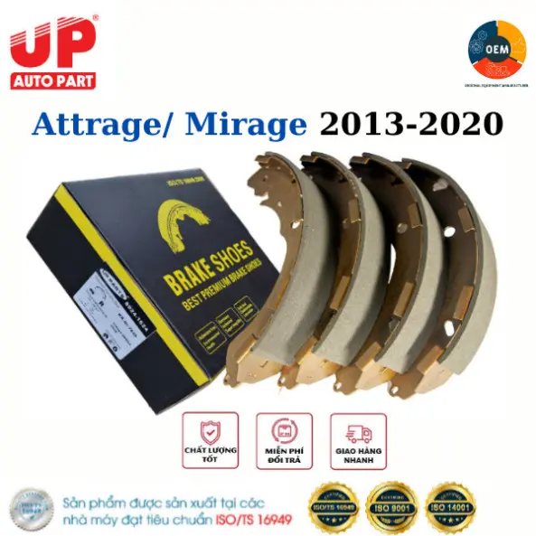 Guốc phanh, càng bố thắng đùm sau ô tô MITSUBISHI Mirage, Attrage đời 2013-2020 - UP PARTS Premium OEM chất lượng cao 0