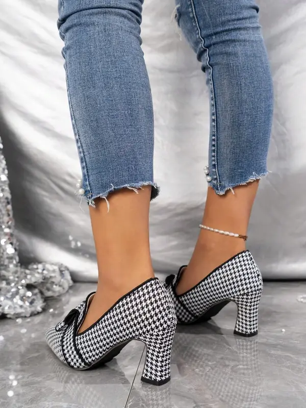 Women's Fashionable Houndstooth Pattern Ankle Strap High Heel Shoes, Casual Comfortable Pointed Toe Heels for Party, Daily Clothing Decor for Women & Girls, Stylish 8