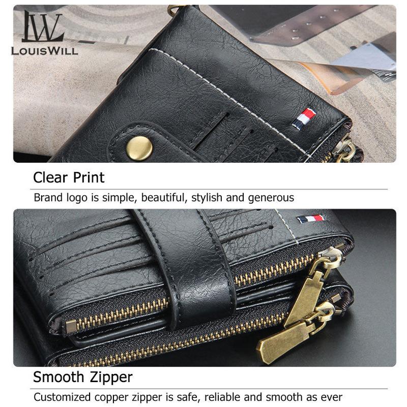 LouisWill Men Wallets Bags Business Wallets PU Clutch Zipper Wallets  Fashion PU leather Short Wallet Travel Purses Handbag Coin Pouch ID Credit Cards Holders Wallet for Men 5