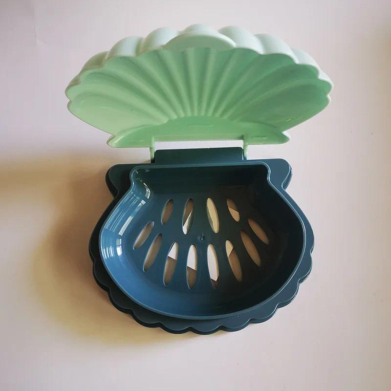 Shell Shaped Soap Box With Lid Draining Non-slip Soap Holder Case Soap Dish PP Plastic Travel Kitchen Bathroom Accessories 5