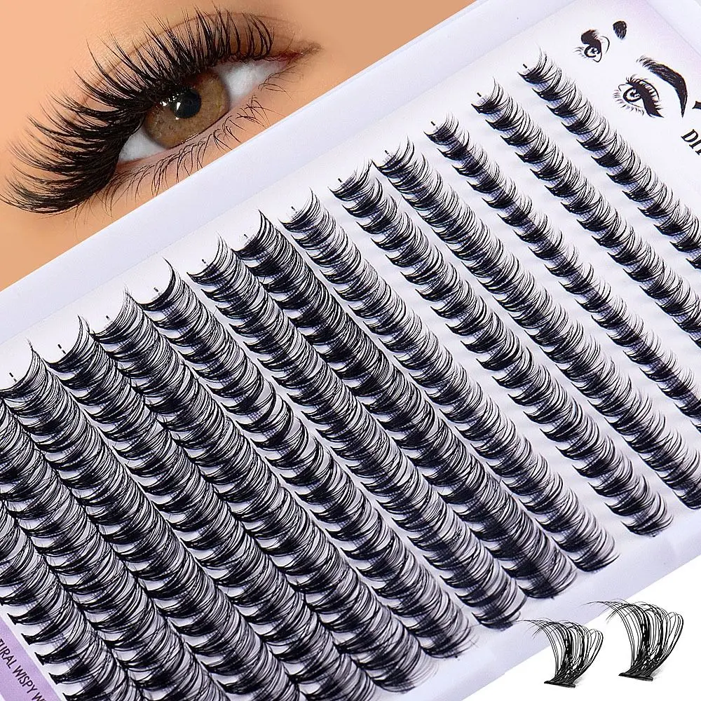 280 Pcs Self Application DIY at Home DIY Lash Extension Kit Natural Look Wispy Lash Clusters 8-12mm with Lash Bond and Seal, Lash Applicator, and Lash Brush for Beginners