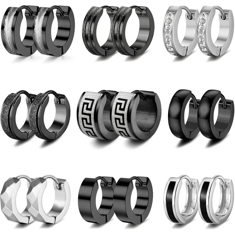 Pair of Surgical Steel Hoop Checkered Earrings Design Hinged Snap Pair of Surgical Steel Hoop Checkered Earrings Design Hinged Snap