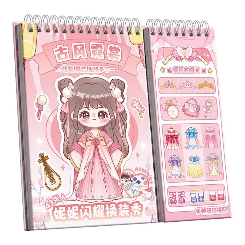 Product Introduction of Creative Multicolor Dress Up Scene Stickers Stress Relief Papper Clothes Coloring Book Makeup Decals Clothes Coloring Makeup Dressing Stickers for Kids Adult 12