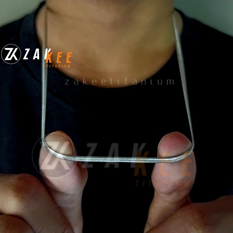 Kalung Titanium Pria Wanita Anti Karat Silver Belut Gepeng Pipih Silver Aksesoris Cowok Cewek Stainless 2